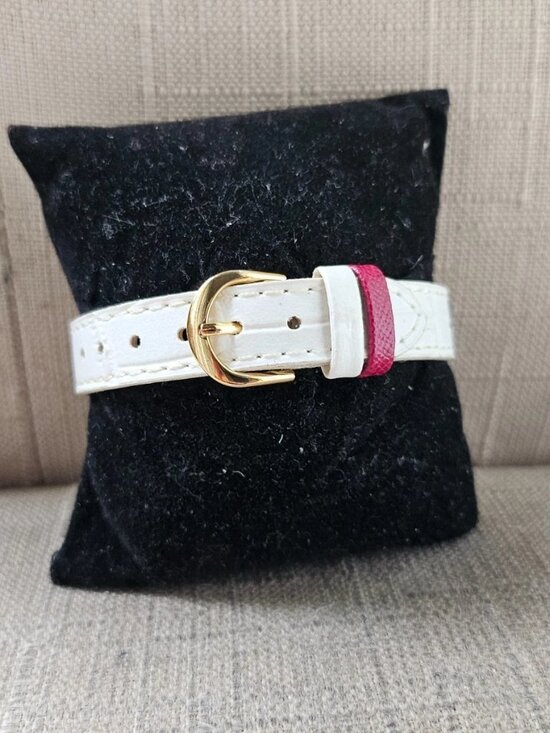 Vintage JAS Quartz Wristwatch White Leather Strap Gold Tone Case Ladies Watch main image 4